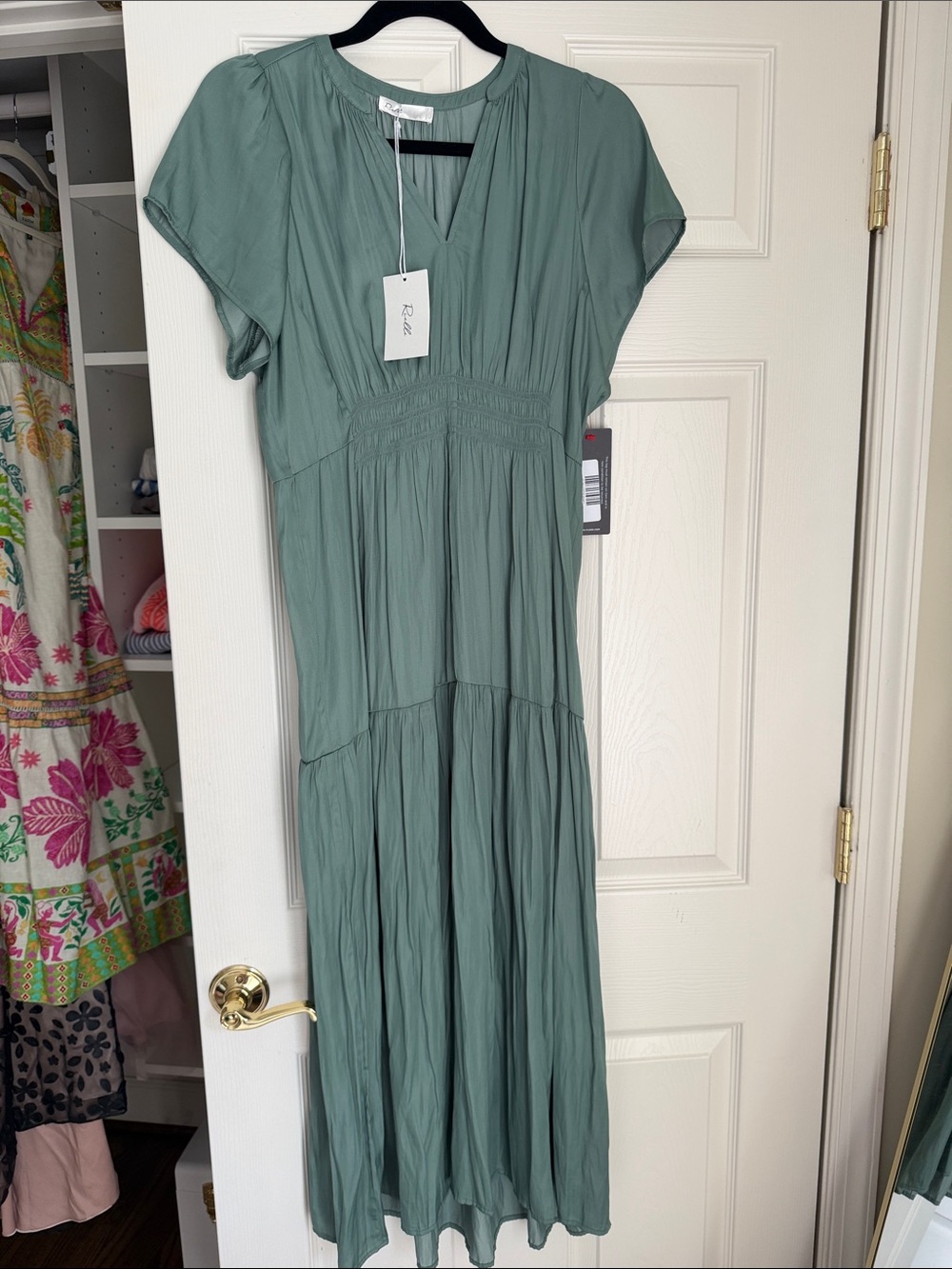 Sage Green V-Neck Tiered Maxi Dress